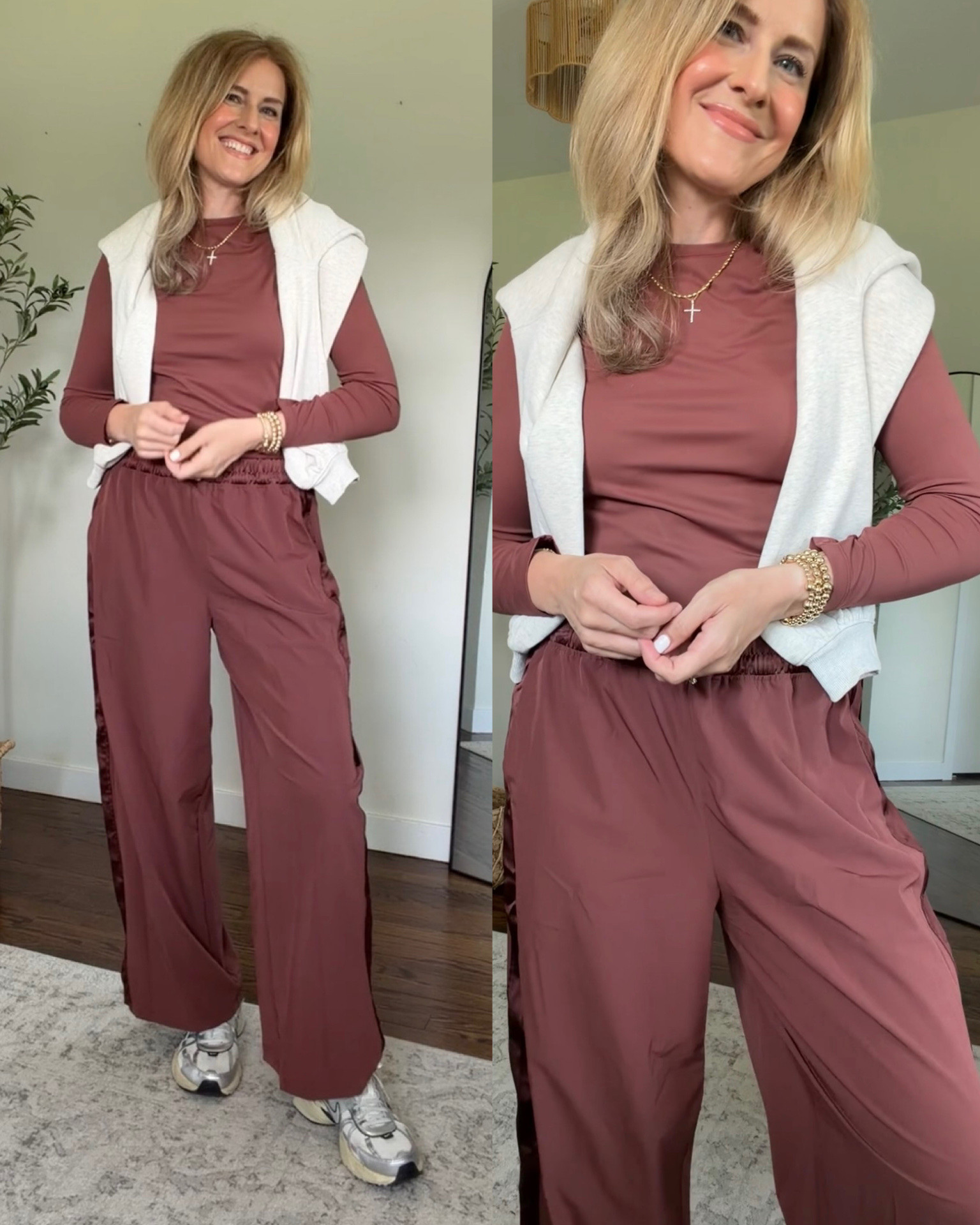 Love me some Walmart active wear! Medium in this new stretchy long sleeve tee and medium in these wide leg Featherstretch pants. #walmartfashion

#LTKOver40