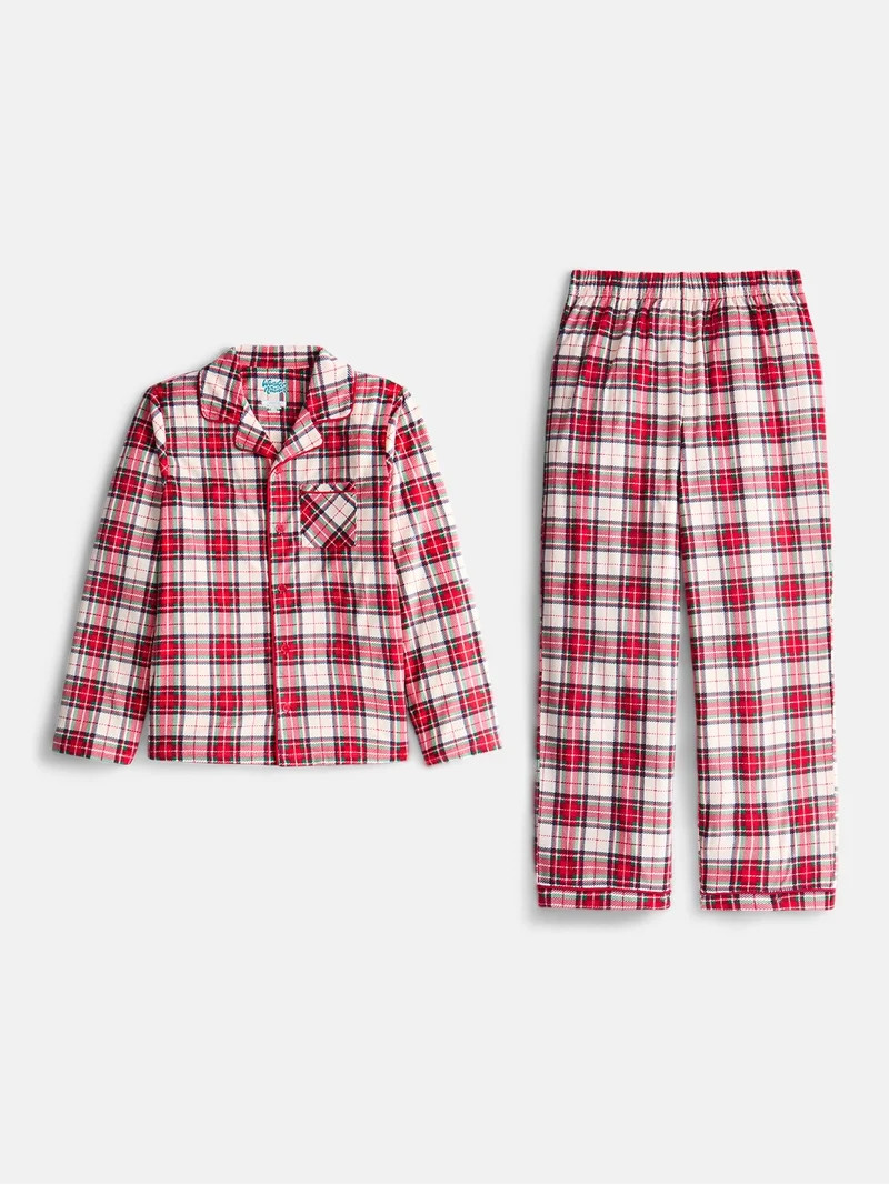 Wonder Nation Boys Button Front Pajama Top and Pants Set, 2-Piece, Sizes 4-18 | Walmart (US)