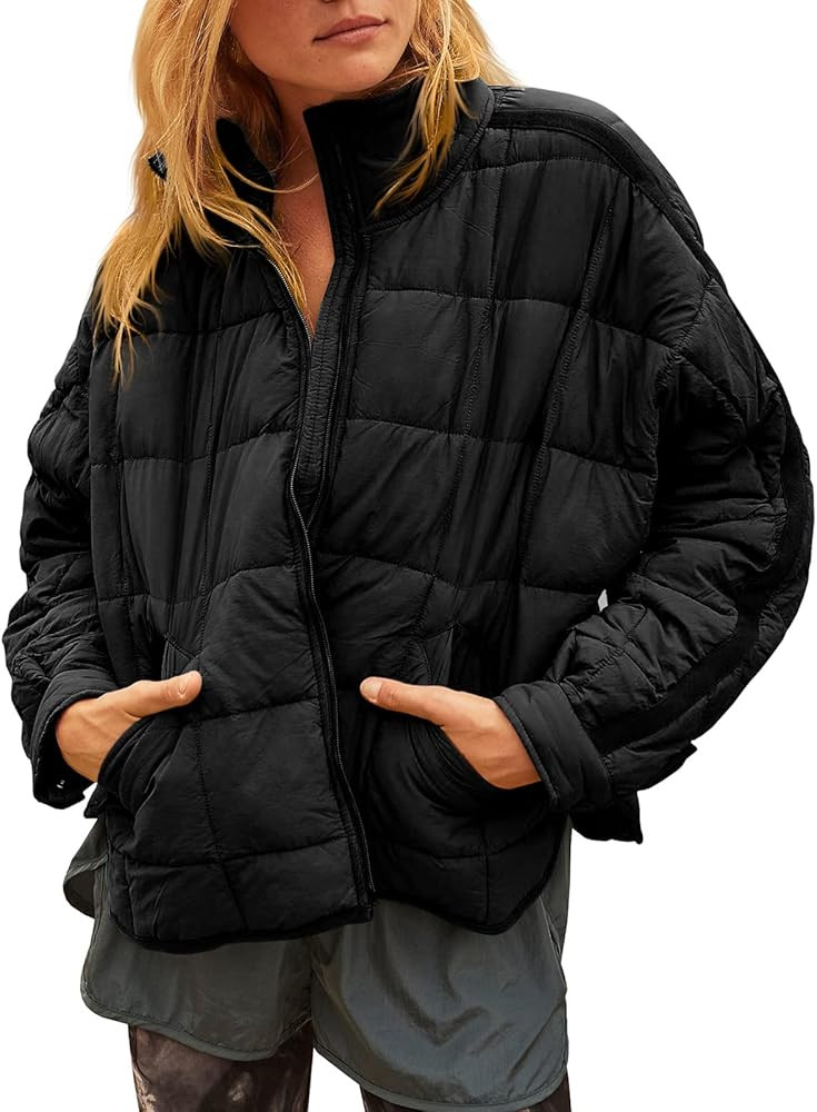 Aiopr Women's Oversized Lightweight Down Coat Long Sleeve Zip Packable Short Puffer Jackets | Amazon (US)