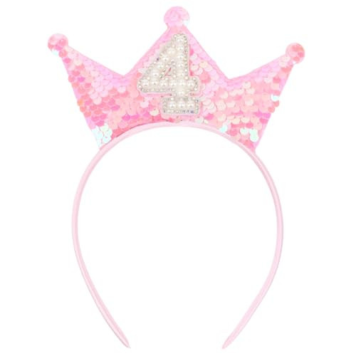 BAHABY Birthday Crown Headband Pink Glitter Birthday Headbands for Girls 4 Year Old Girl Gifts 4th Birthday Decorations | Amazon (US)
