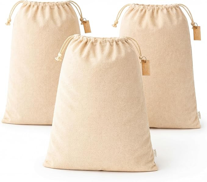 LEAFICO Reusable Produce Storage Bags - XX-Large 19x23 3 Pack - Breathable Muslin Fabric Sacks wi... | Amazon (US)