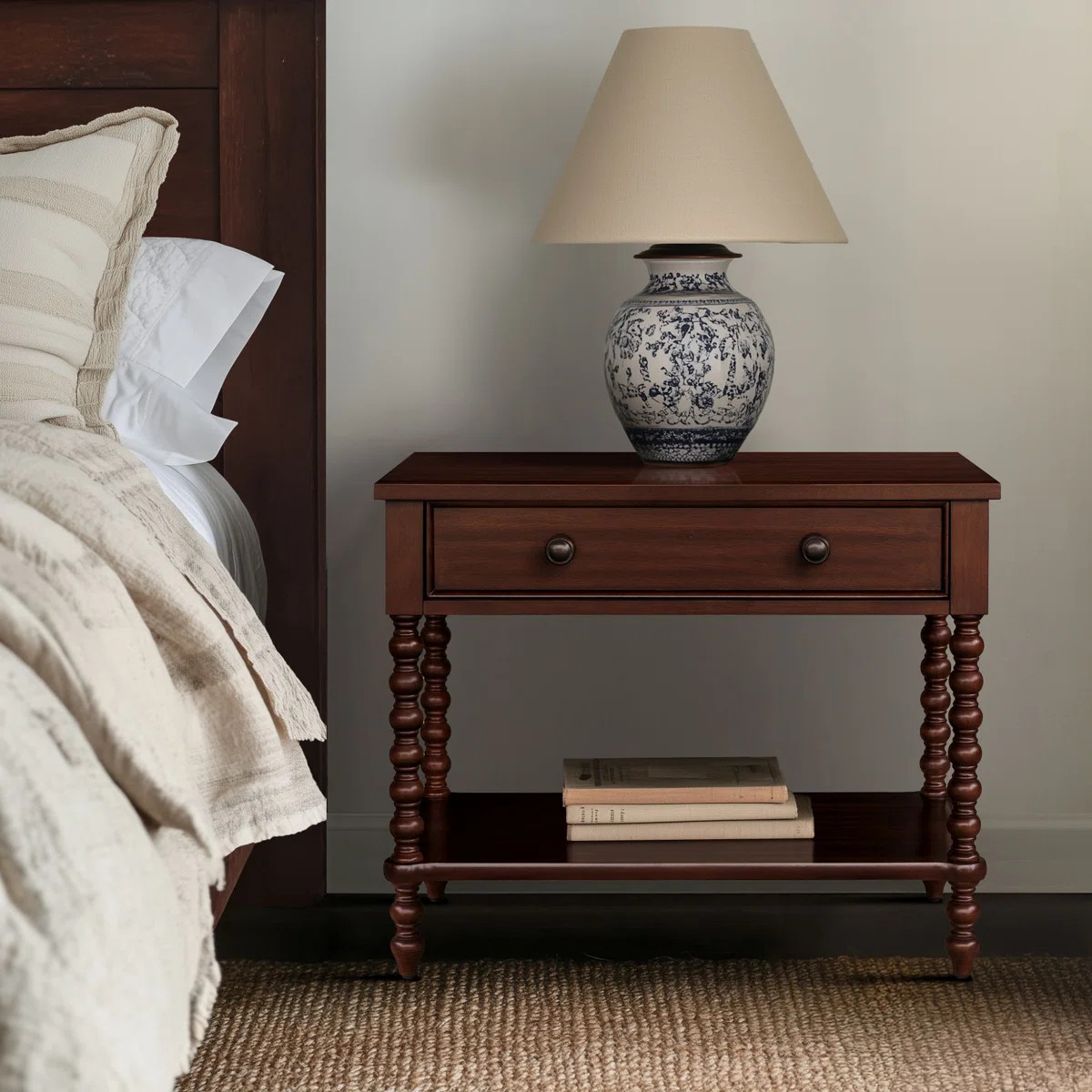 Beckett Large Turned Wood Spindle Nightstand with Drawer and Shelf | Wayfair North America