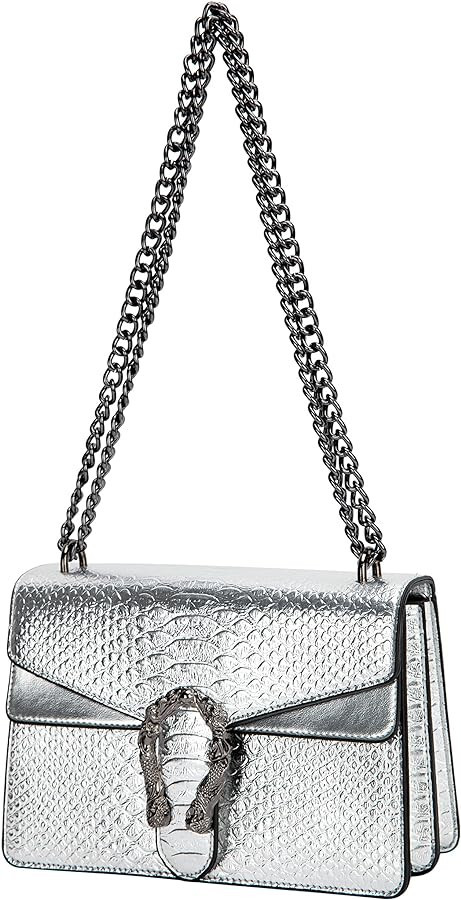 Leather Shoulder Bag Chain Purse for Women - Fashion Crossbody Bags Vintage Snake Print Underarm ... | Amazon (US)