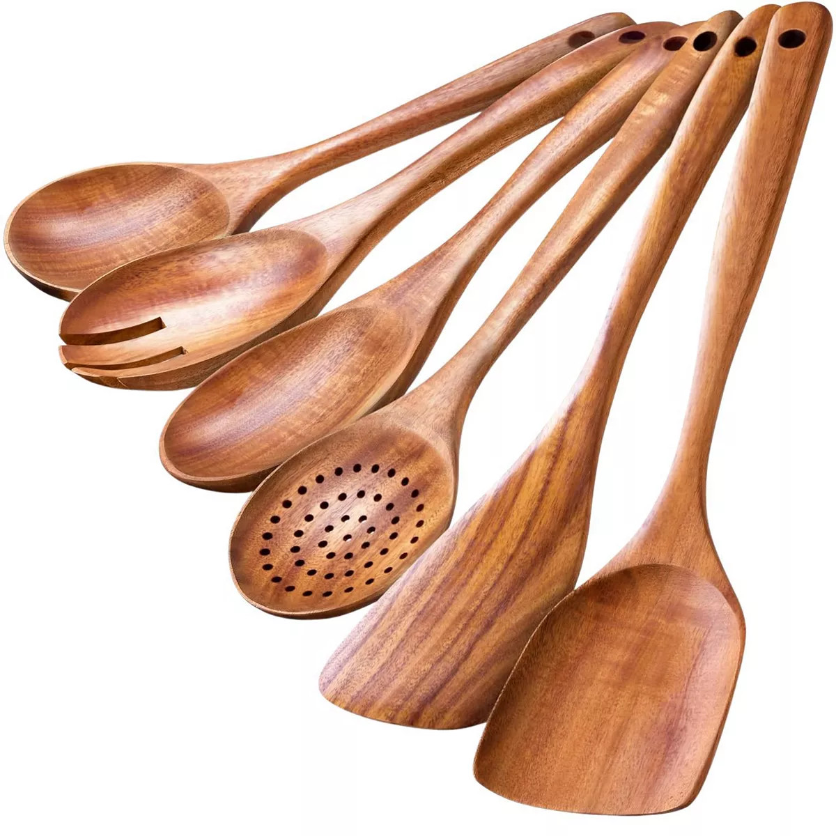 Teak Wooden Cooking Spoons (6 Pc Set) | Kohl's