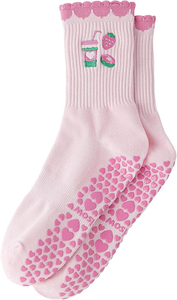 Pilates Grip Socks for Women Yoga Grippy Socks Cute Barre Non Skid Athletic Crew Sticky Sock Work... | Amazon (CA)