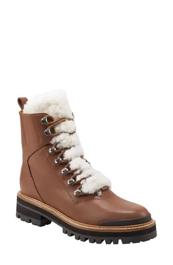 Marc Fisher LTD Izzie Genuine Shearling Lug Sole Boot in Dark Natural 120 at Nordstrom Rack, Size 10 | Nordstrom Rack