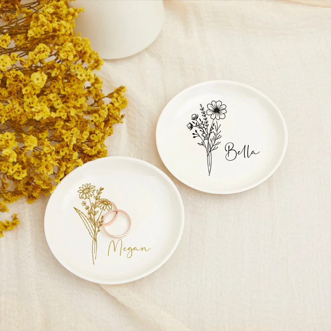 Personalized Birth Flower Ring Dishbridesmaid Proposalflower - Etsy | Etsy (US)