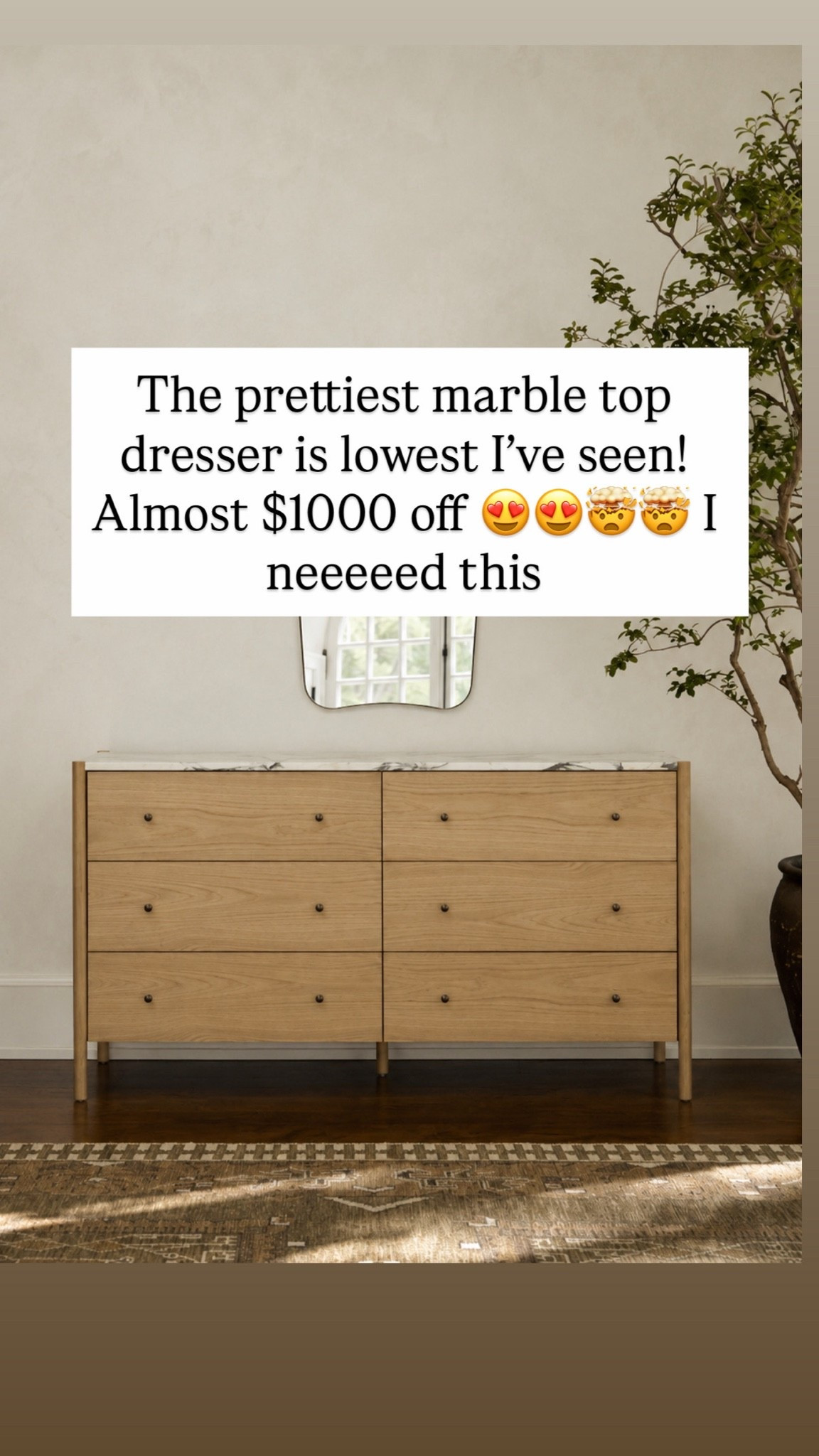 The prettiest marble top dresser is lowest I’ve seen! Almost $1000 off 😍😍🤯🤯 I neeeeed this
