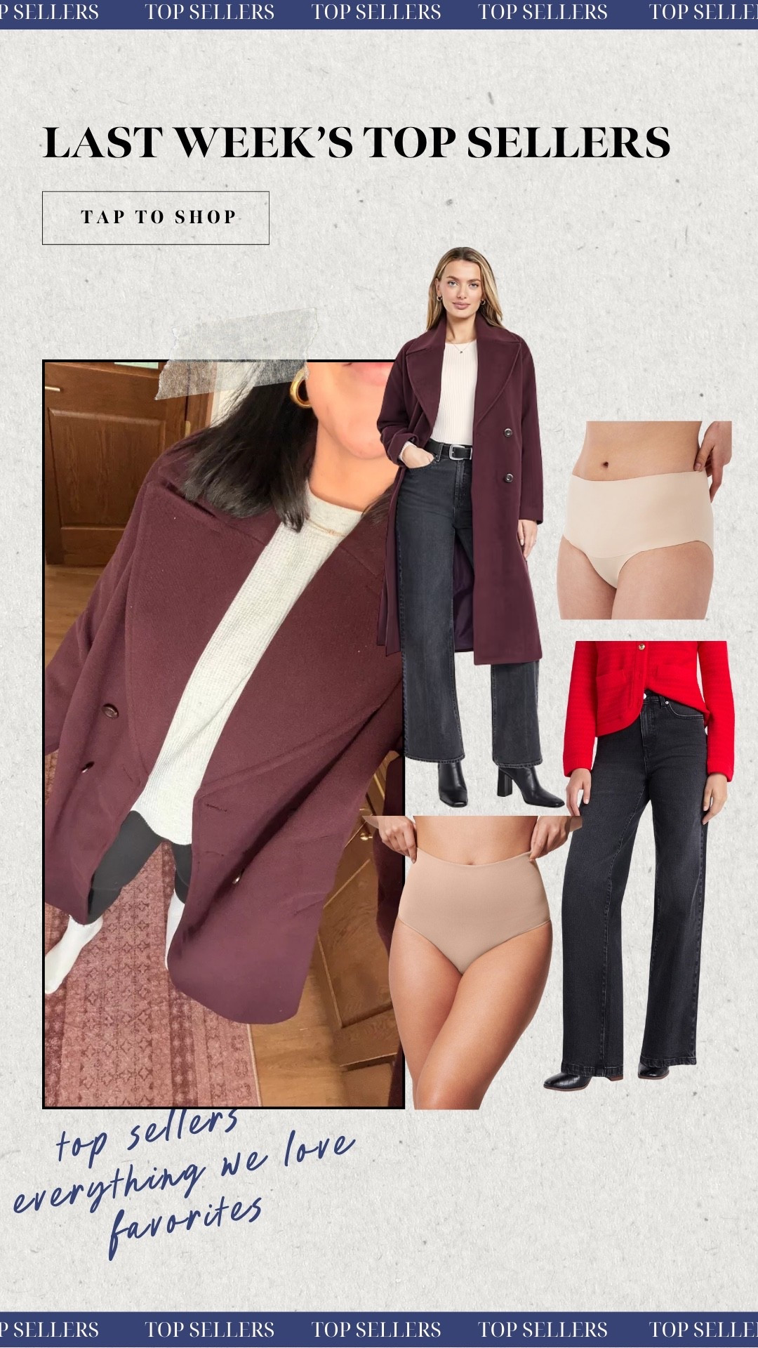 Last weeks top sellers! Everything you're loving! Old navy coat back in stock! The Walmart jeans are amazing and under. $20. My two fav underwear pairs from Spanx! 

#LTKSeasonal #LTKMidsize #LTKSaleAlert