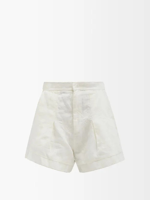Agua By Agua Bendita - Toronjil Palm Tree-embroidered Linen Shorts - Womens - White | Matches (US)