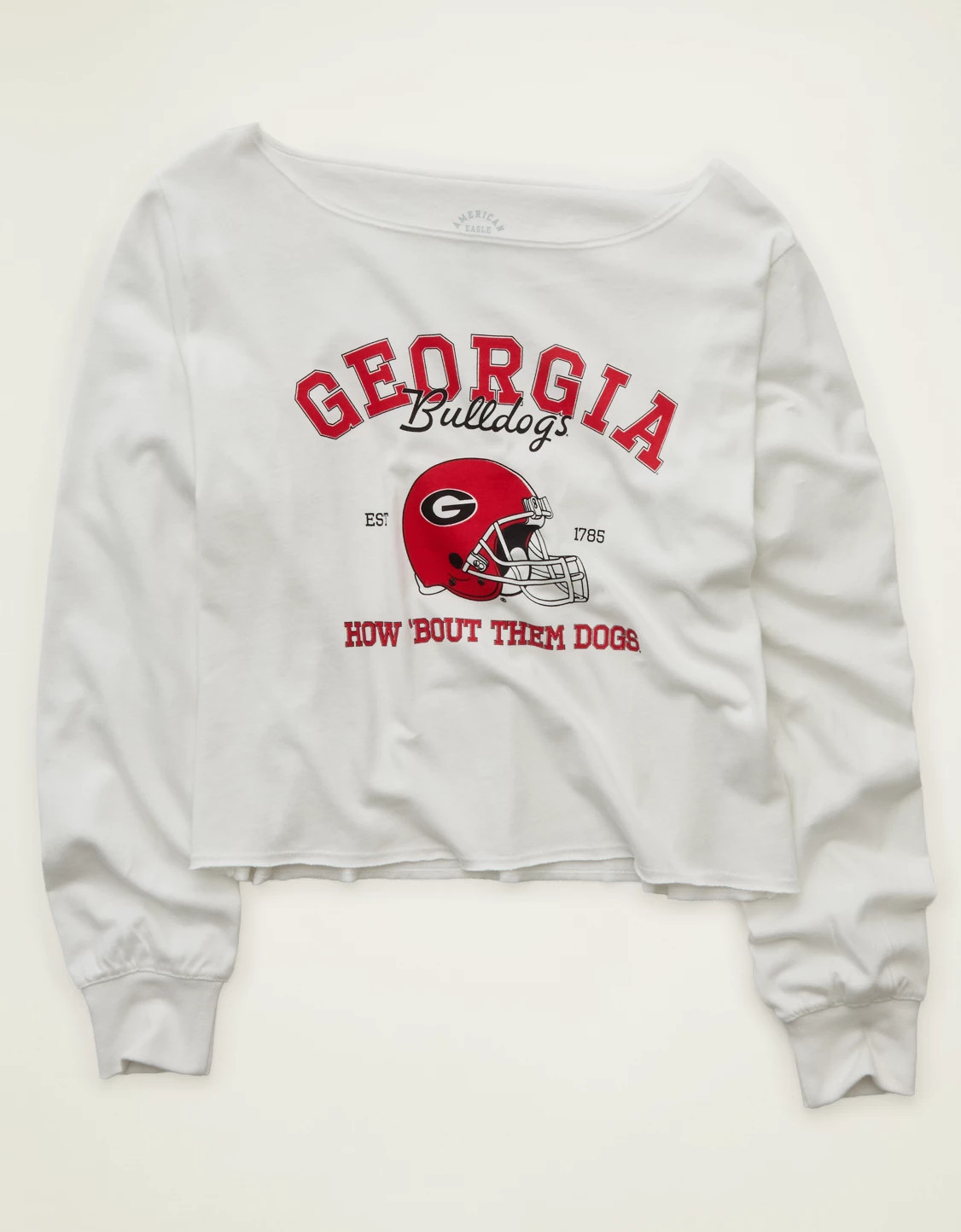 AE Georgia Bulldogs Off-the-Shoulder Graphic T-Shirt | American Eagle Outfitters (US & CA)