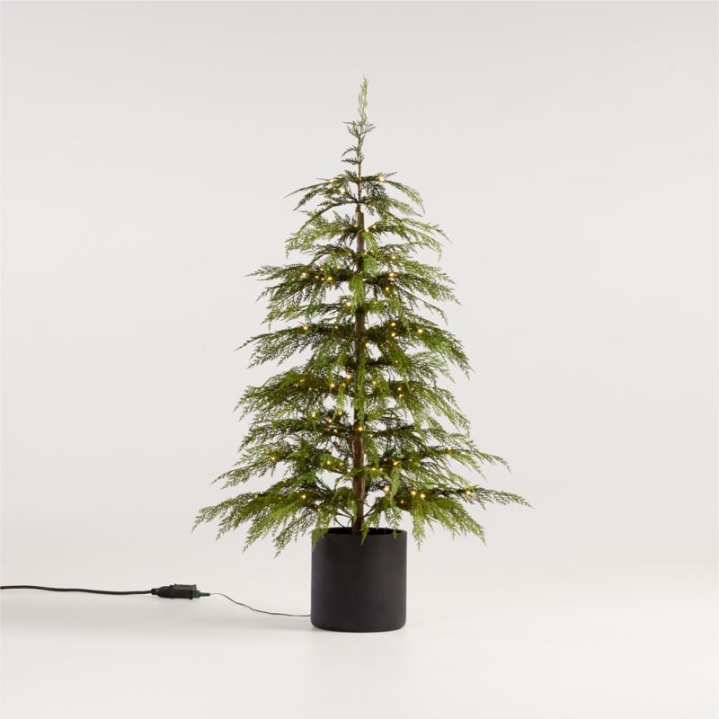 Faux Potted Hemlock Small Pre-Lit LED Christmas Tree with White Lights 4' + Reviews | Crate & Bar... | Crate & Barrel