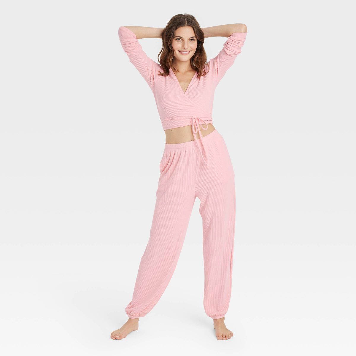 Women's Cozy Ribbed Jogger Pants - Colsie™ Pink L | Target