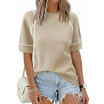 Saodimallsu Womens Short Sleeve Sweaters Casual Crew Neck Lightweight Knit Summer Trendy Pullover... | Amazon (US)