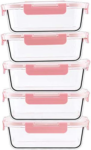 5-Pack Glass Food Storage Containers, 34 Oz Glass Meal Prep Container, Pink Bulk Food Storage, Ai... | Amazon (US)