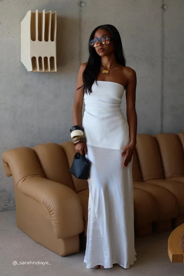 CHARLI WHITE SATIN MAXI SKIRT | DISSH