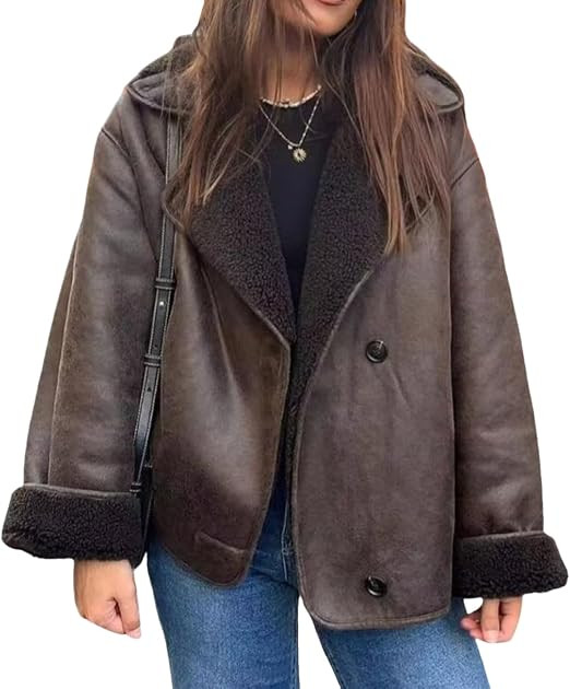 HOTIAN Womens Lamb Fur Faux Suede Jacket Coat Lapel Bomber Outwear Warm Biker Fleece Shearling To... | Amazon (US)