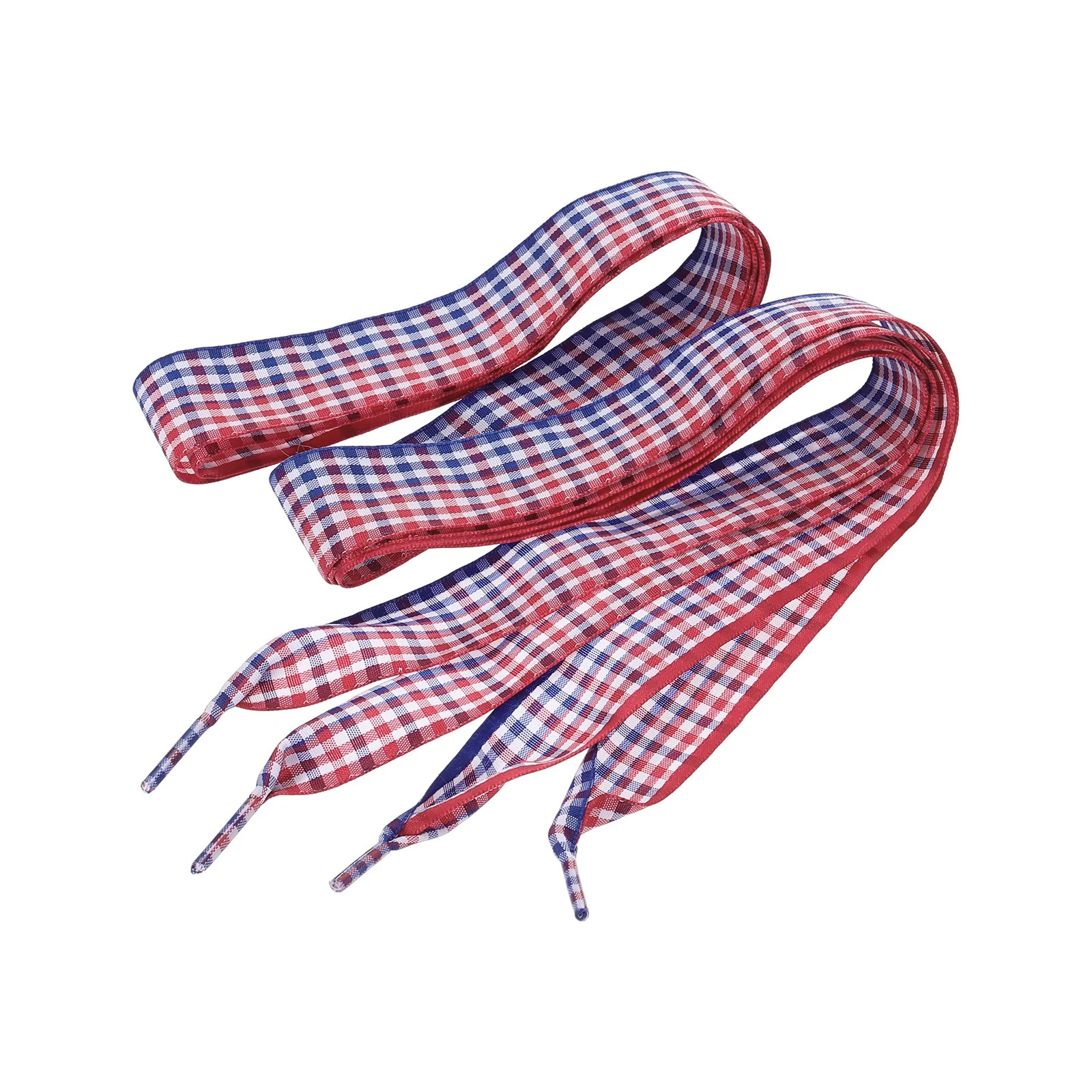 Uxcell 1 Pair 55.1 Inch Gingham Shoelaces, 1 Inch Wide Red-Blue Ribbon Shoe Laces Plaid Satin Fab... | Walmart (US)