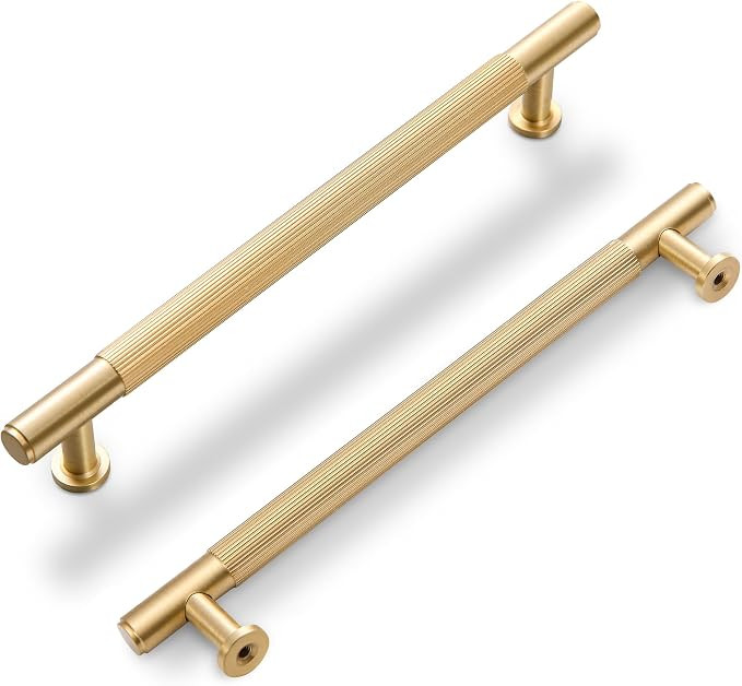 SALISENG-2 Pack Gold Kitchen Cabinet Handles, Brushed Brass Pulls for Dresser Drawer Cupboard Clo... | Amazon (US)