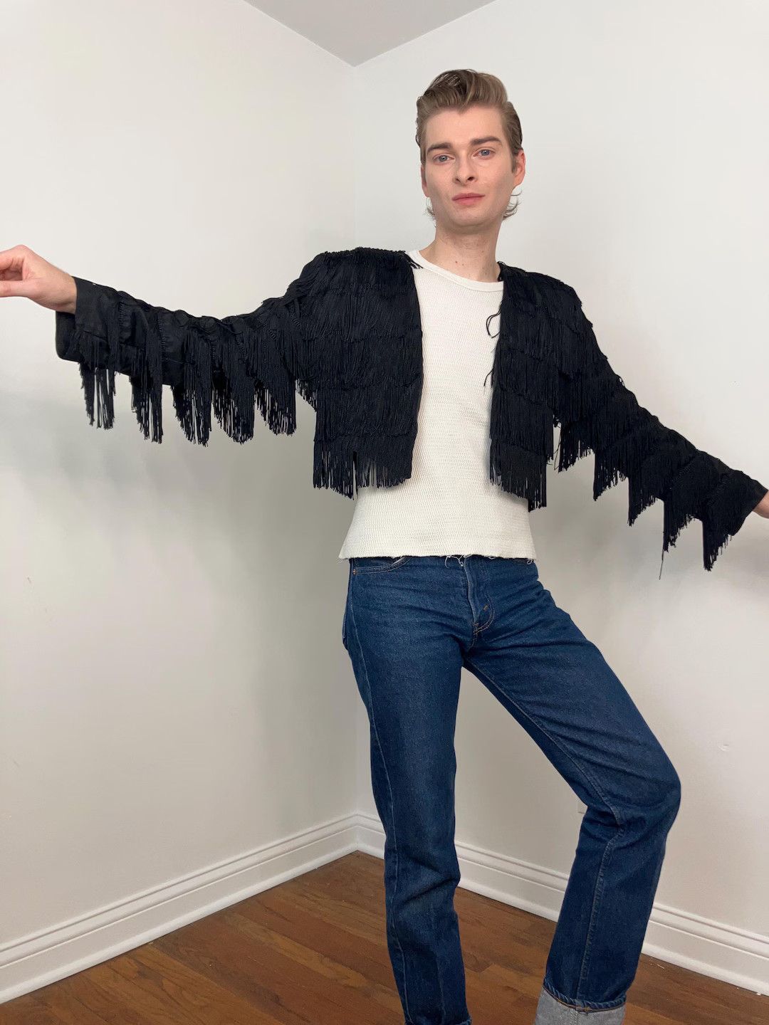 80s Does 40s Lew Magram Black Fringe Bolero Jacket - Etsy | Etsy (US)