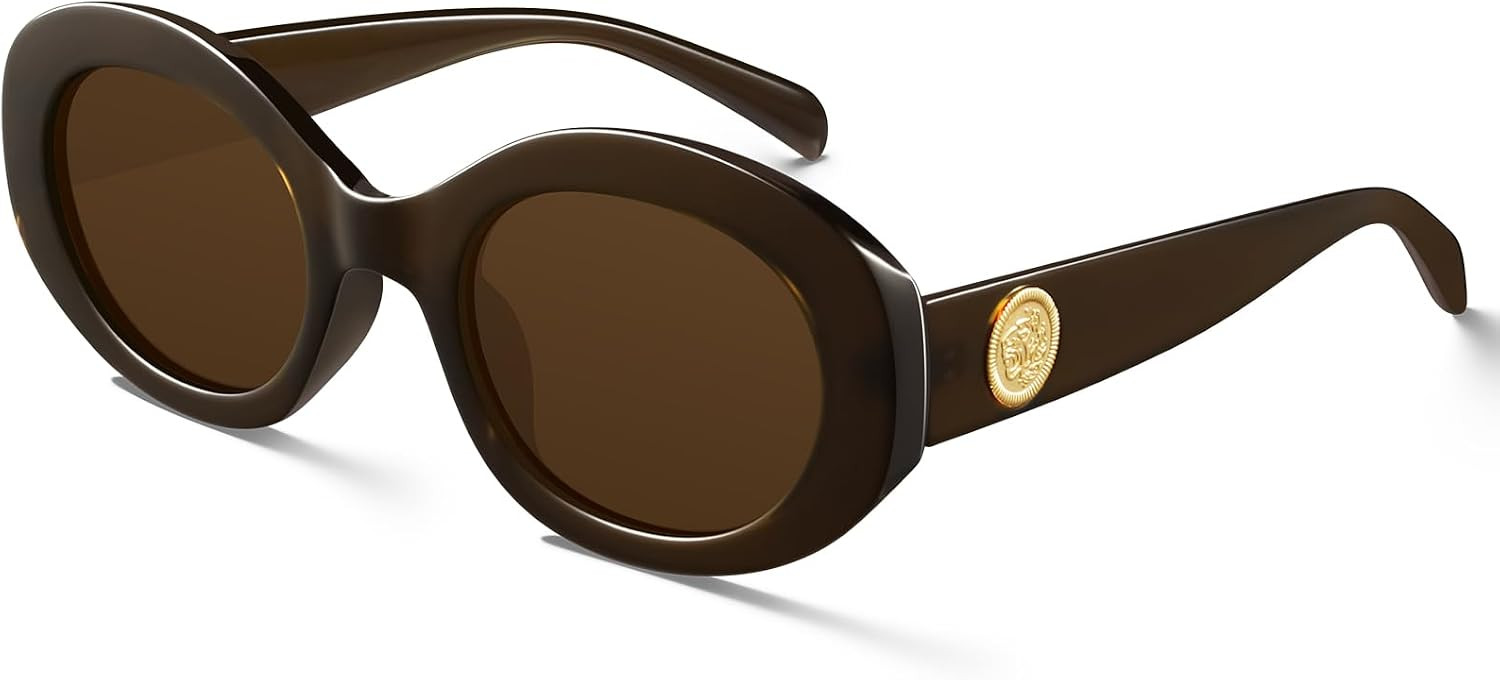 KUGUAOK Retro Oval Sunglasses for Women 90s Round Y2k Trendy Sun Glasses Chunky Thick Frame UV Protection Shades | Amazon (US)