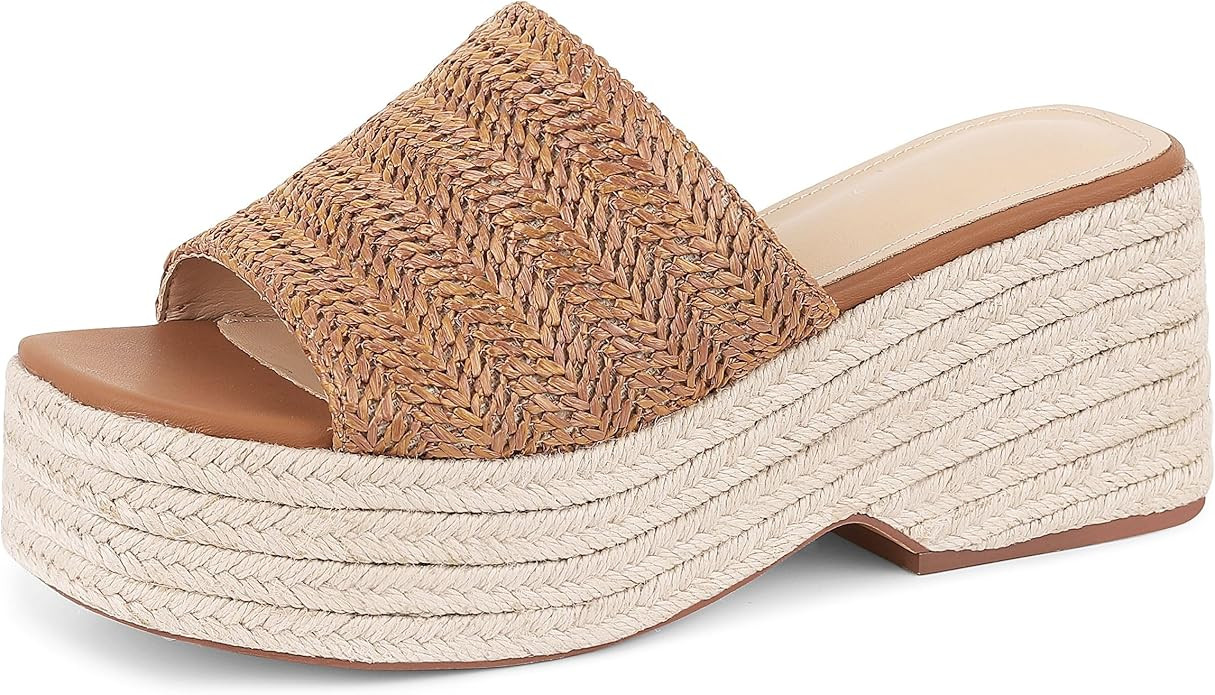 Erocalli Women's Espadrilles Platform Sandals Wedges Slides Sandals Open Toe Fashion Summer Outdo... | Amazon (US)