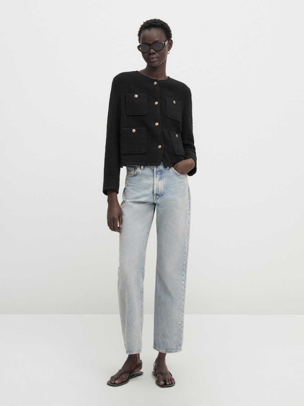 Textured cropped jacket with four pockets | Massimo Dutti UK