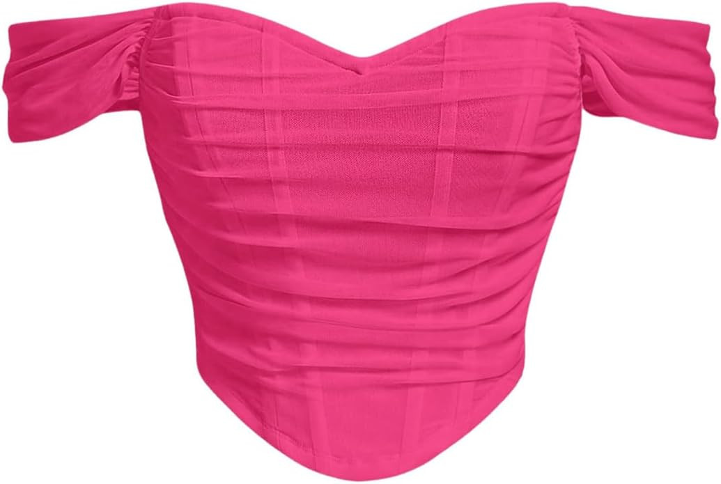 Floerns Women's Off Shoulder Short Sleeve Asymmetrical Hem Ruched Corset Crop Top | Amazon (US)