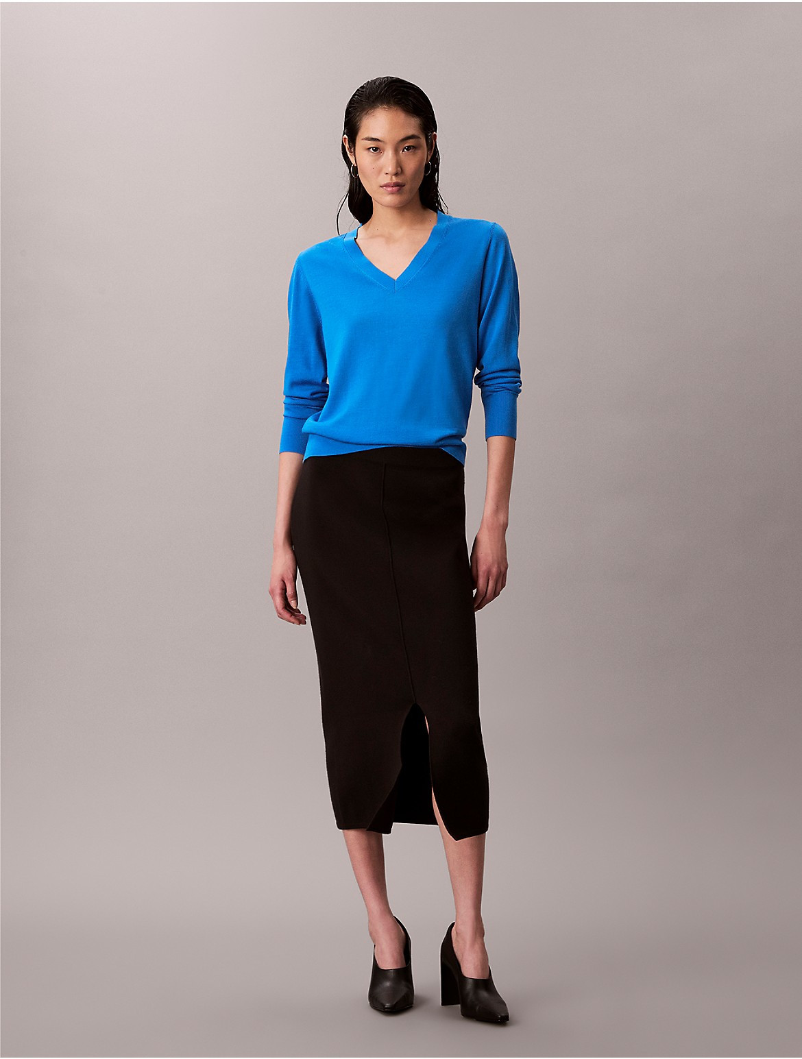 Calvin Klein Women's Merino Wool V-Neck Sweater - Blue - M | Calvin Klein (US)