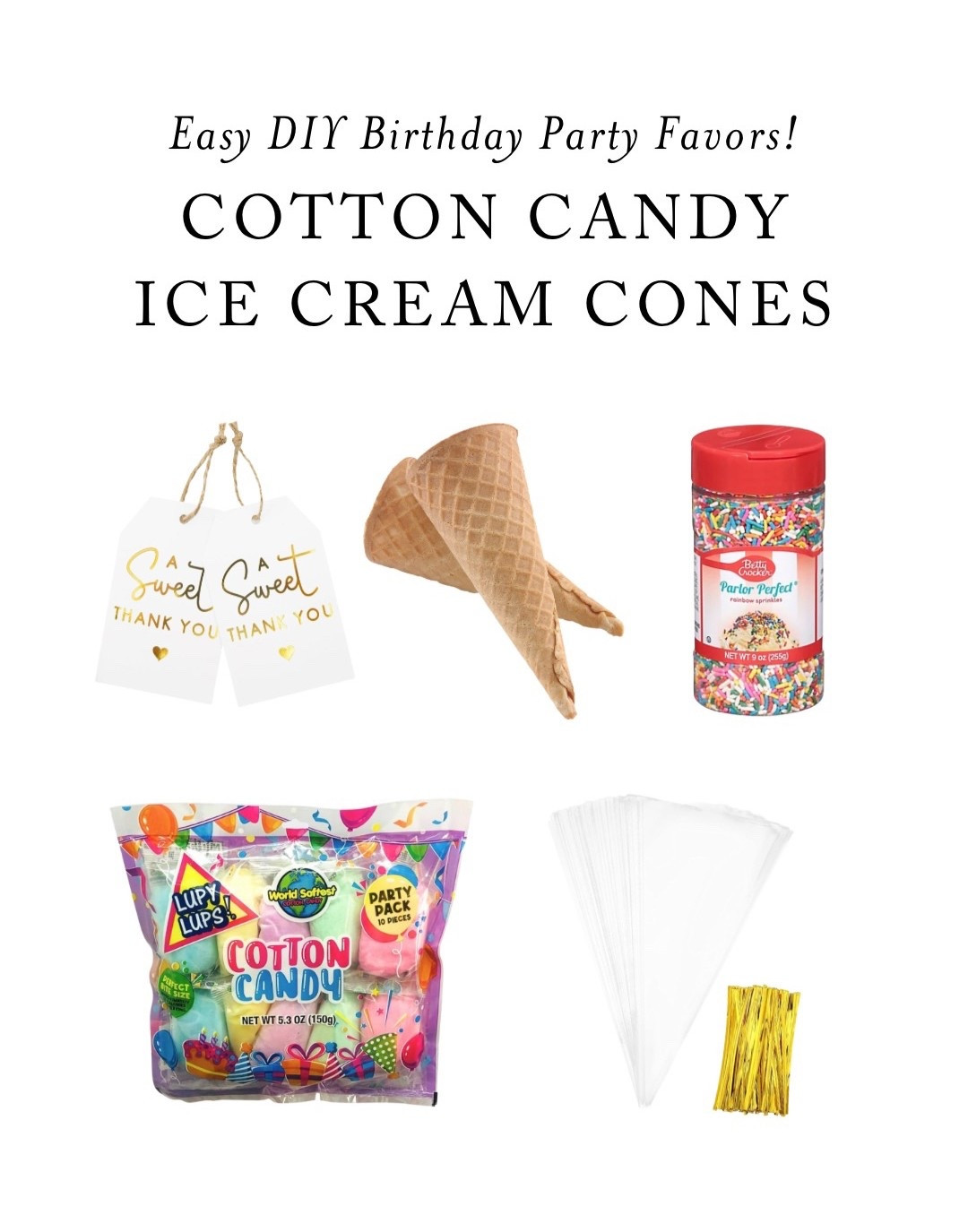 Easy DIY Cotton Candy Ice Cream Cone Birthday Party Favors