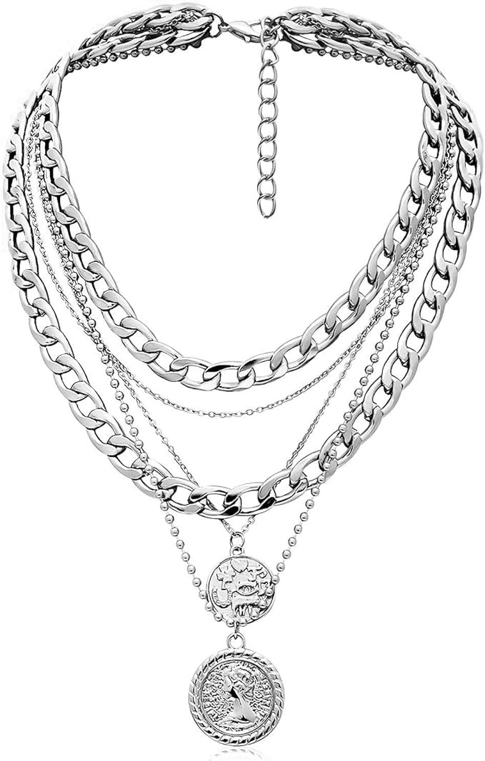 MJartoria Gold Layered Necklaces for Women Trendy Retro Coin Pendant Gold Necklace Dainty Chunky ... | Amazon (US)