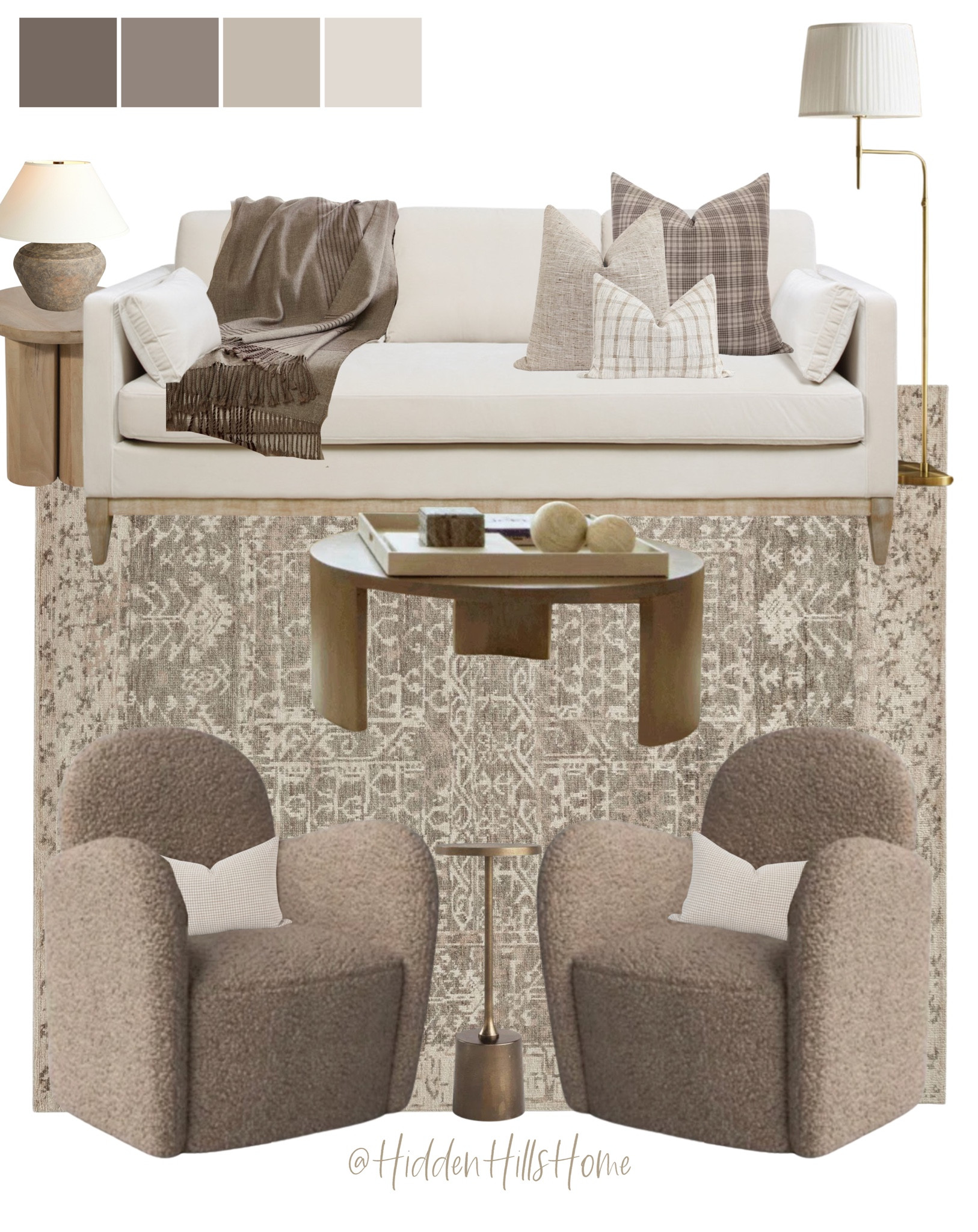 Living room decor mood board, living room sofa, cozy living room design, family room, home decor, accent chairs #livingroom 

#LTKhome #LTKsalealert #LTKfamily