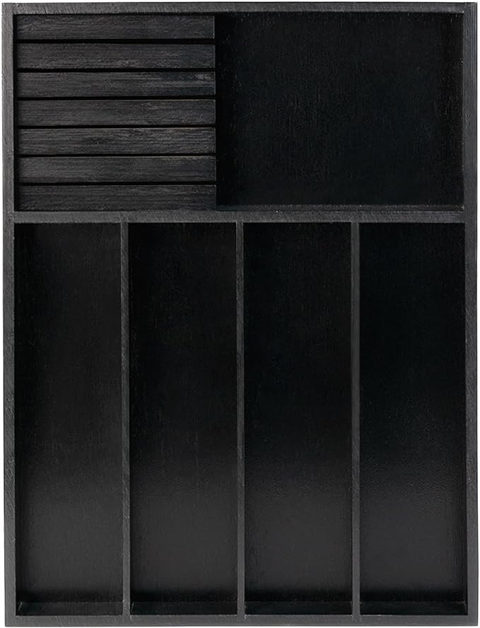 VaeFae Bamboo Silverware Drawer Organizer, 5 Slots, Black | Amazon (US)