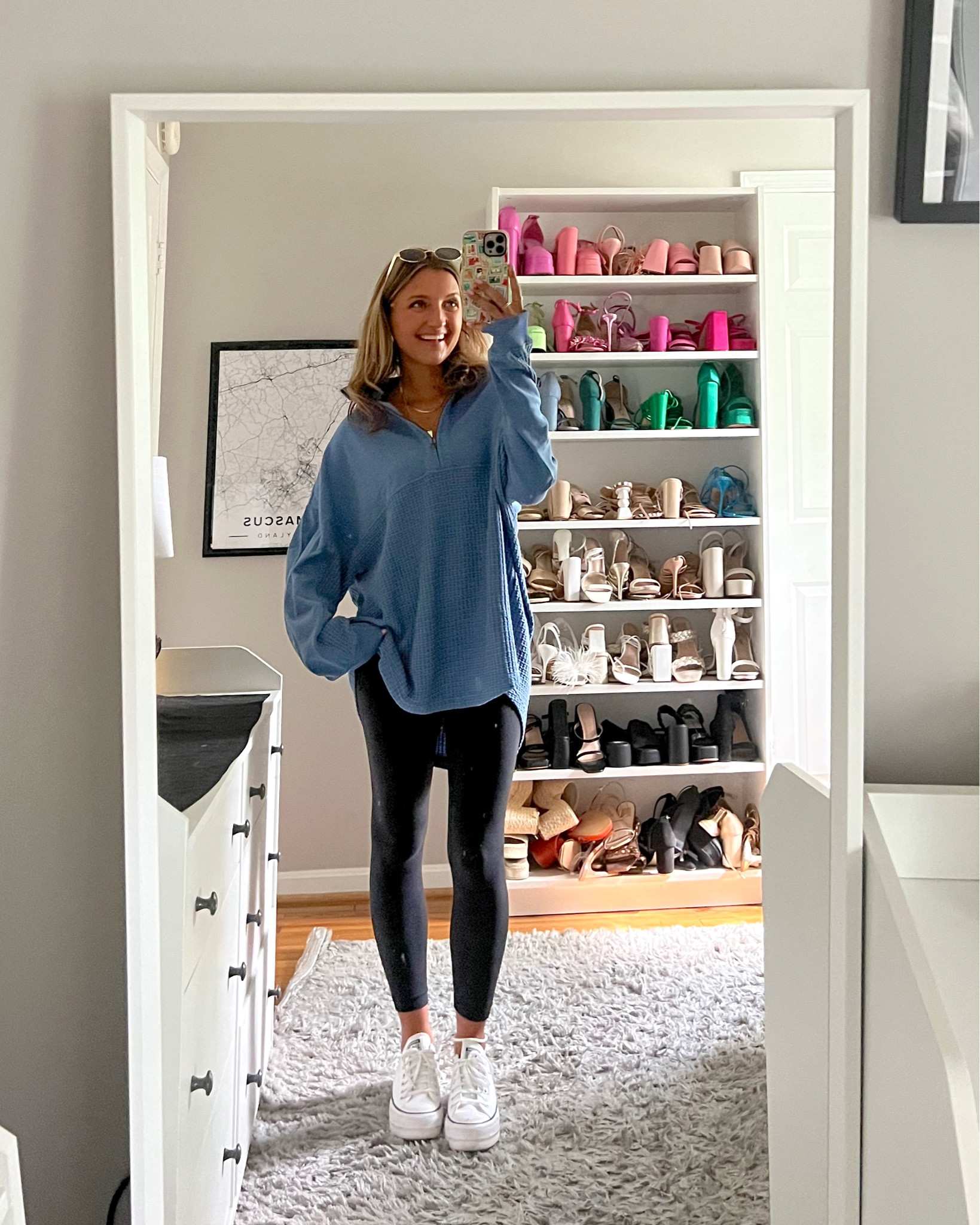 casual late summer outfit ideas featuring new American eagle loungewear. Wearing a m in crewneck. 

pants are Aerie crossovers & on sale wearing an XS regular 💕

take advantage of their big 25-70% off sale happening right now 