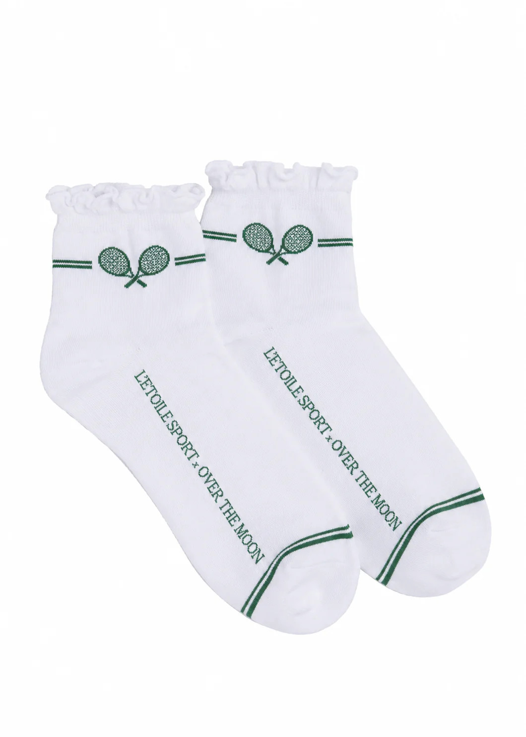 Ruffle Trim Crew Socks in White | Over The Moon