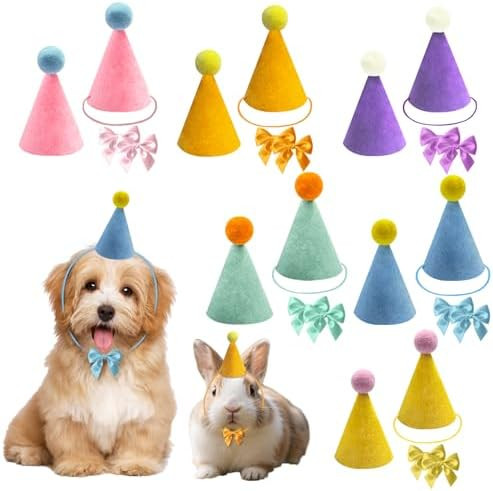 12 Pcs Colorful Mini Party Hats for Stuffed Animals, Birthday Party Felt Cone Hat with Bow Tie fo... | Amazon (US)