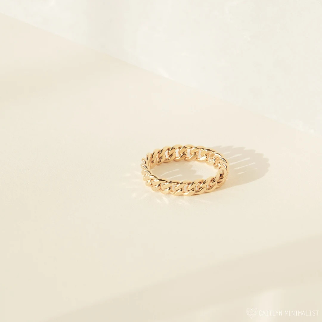 Curb Chain Ring in Gold by Caitlyn Minimalist Minimalist Ring Stacking Ring Bridesmaid Gifts RR02... | Etsy (US)