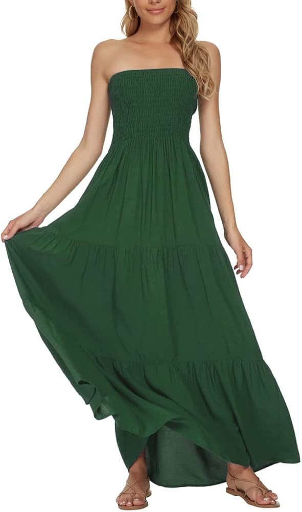 Women's Summer Strapless Tube Top Maxi Dresses Off Shoulder Boho Beach Long Dress | Amazon (US)