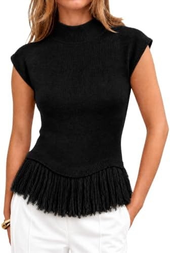 Flowyair Womens Cap Sleeve Sweater Vest Frige Mock Neck Knit Tank Tops | Amazon (US)