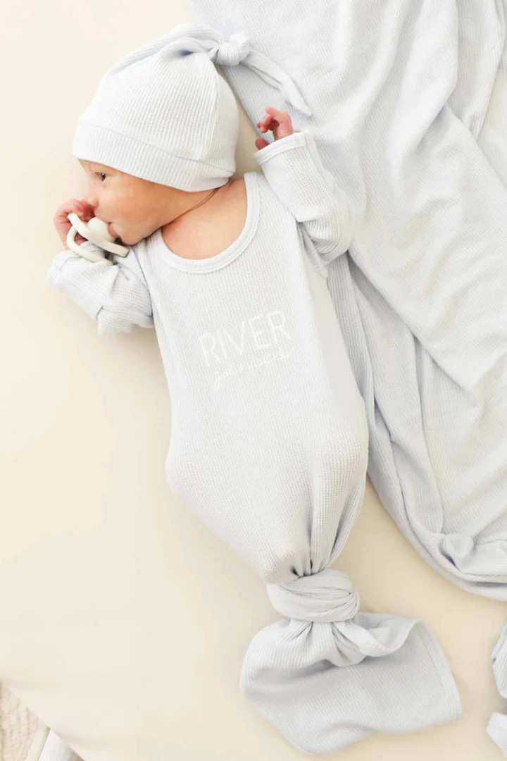 Personalized Waffle Bamboo Newborn Baby Knot Gown | Pastel Cutie | Caden Lane