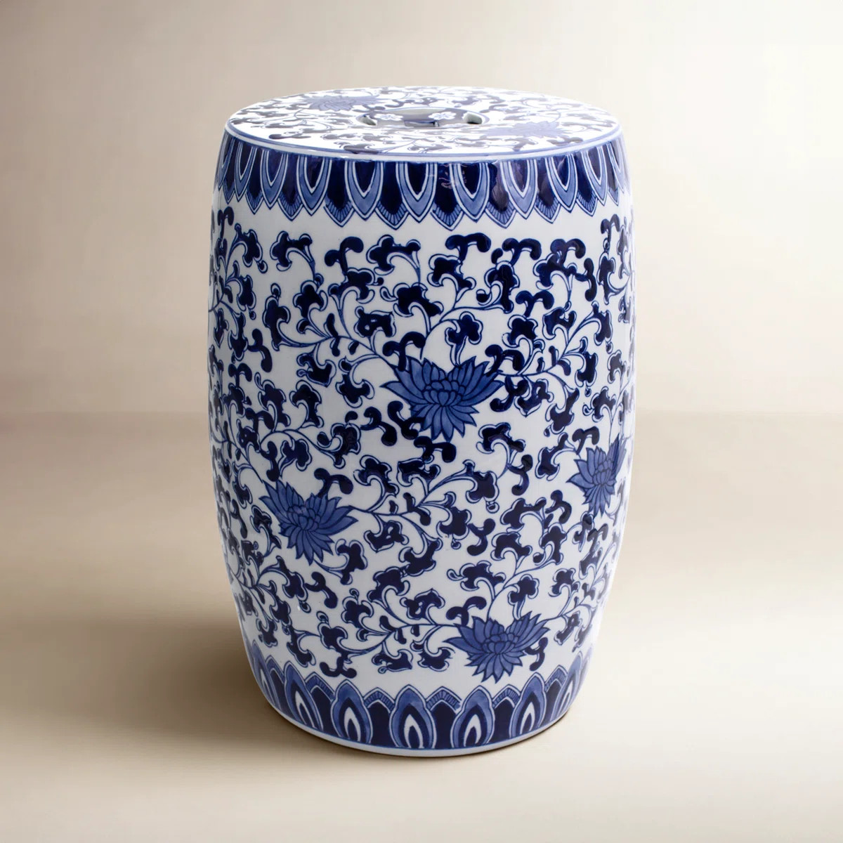 Blue & White Hand-Painted Lotus Ceramic Garden Stool | Wayfair North America