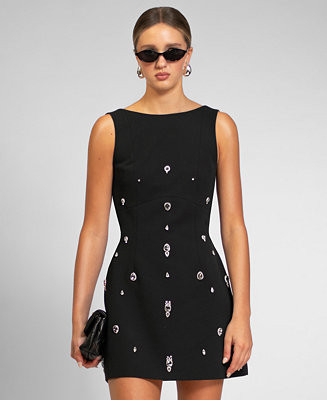 Women's Celice Chunky Jeweled Boat Neck Mini Dress | Macy's