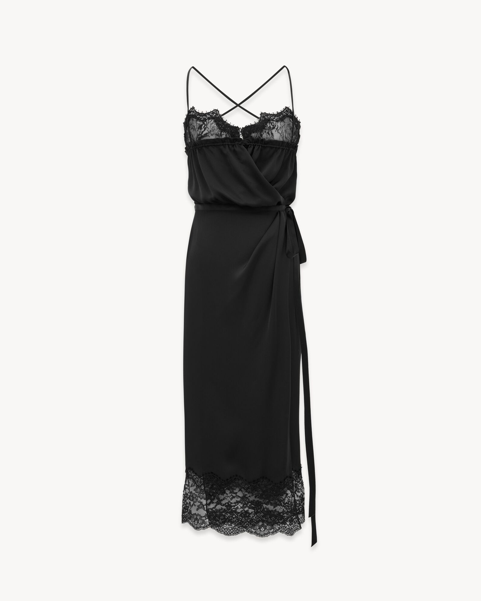 wrap dress in silk charmeuse and lace | Saint Laurent Inc. (Global)