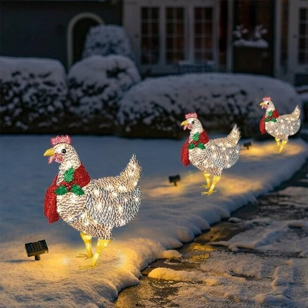 Chicken with Scarf Holiday Christmas Decoration Chicken Christmas Ornaments Outdoor Lawn Ornament... | Amazon (US)