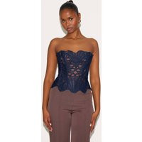 Navy Textured Sheer Floral Lace Corset | PrettyLittleThing UK