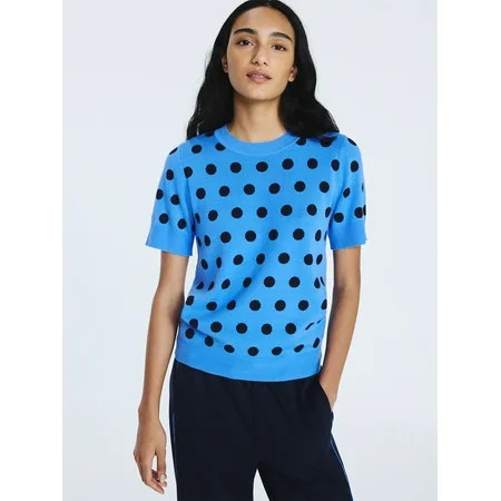 Free Assembly Women s Cozy Yarn Shrunken Sweater Tee with Short Sleeves Sizes XS-XXL | Walmart (US)