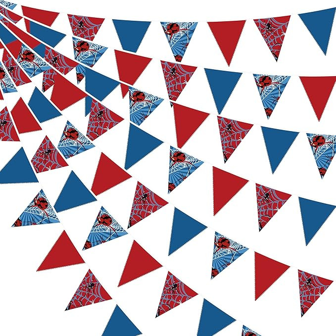 32Ft Spider Party Decorations Red Blue Spider Web Triangle Flag Pennant Banner Fabric Garland Str... | Amazon (US)