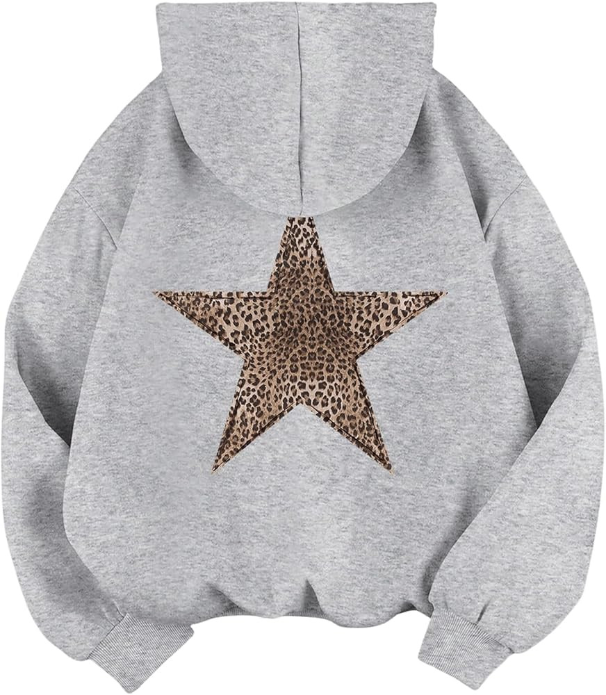 Milumia Women's Leopard Star Print Hooded Sweatshirt Casual Long Sleeve Pullover Tops | Amazon (US)