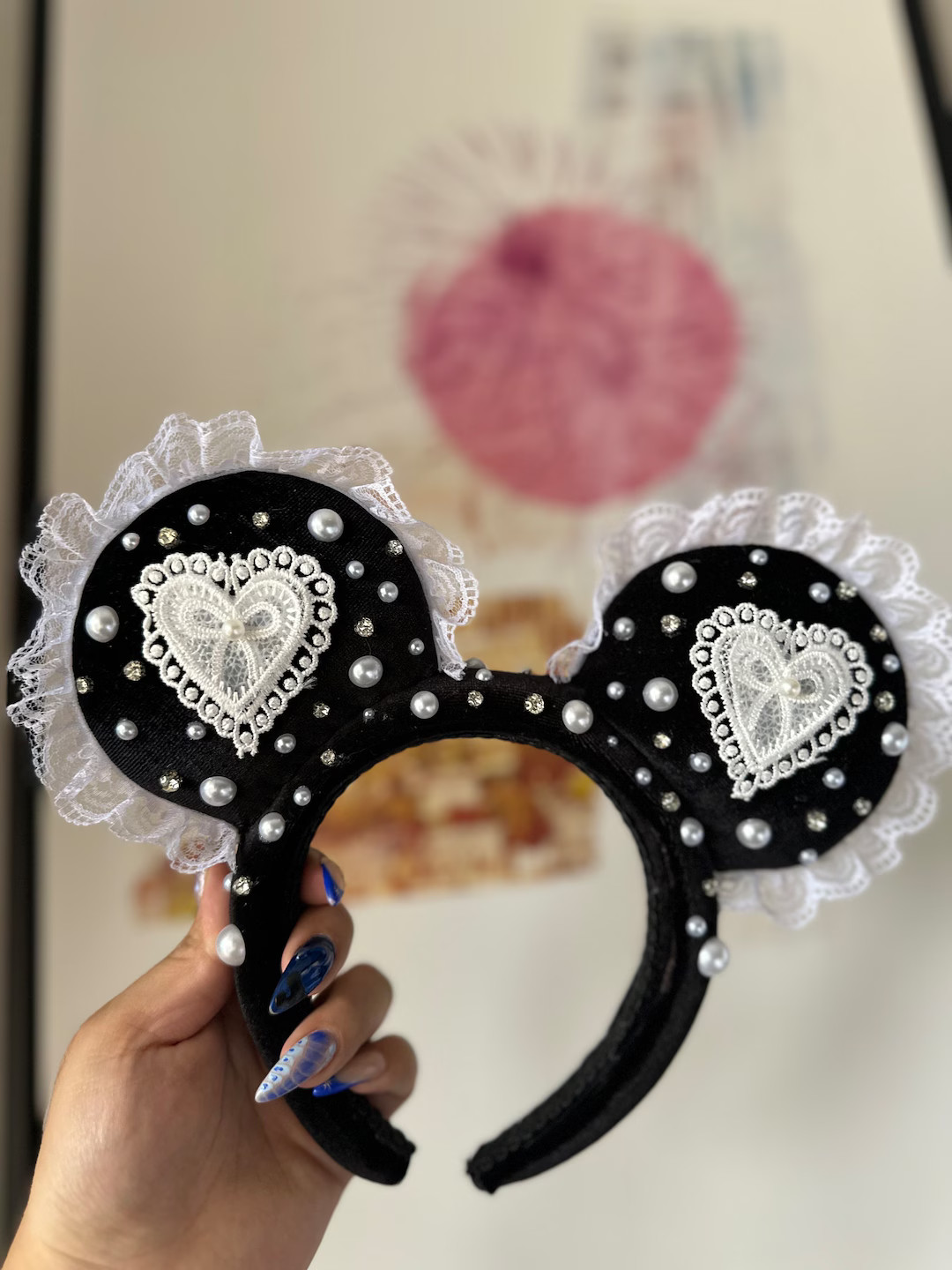 Lace Heart Coquette Ears, Padded headband Disney Ears, Black Velvet Disney Ears, Coquette Disney ... | Etsy (US)