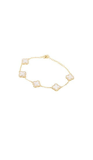 By Adina Eden Mini Multi Pave Outlined Colored Clover Bracelet in Metallic Gold. | Revolve Clothing (Global)